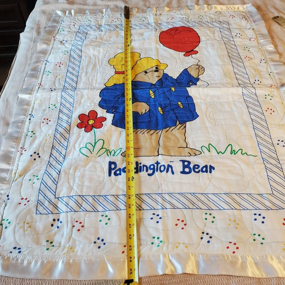 Handmade Paddington Bear Reversible Lightweight Cotton Quilt Satin Trim 45x38‎